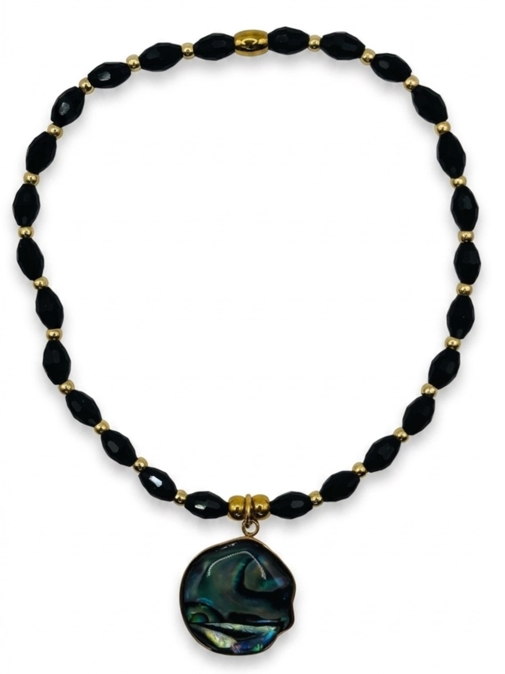 *ANKLET* S. Steel Gold Abalone with Black Crystal Stretchy Anklet - Picture 3 of 8